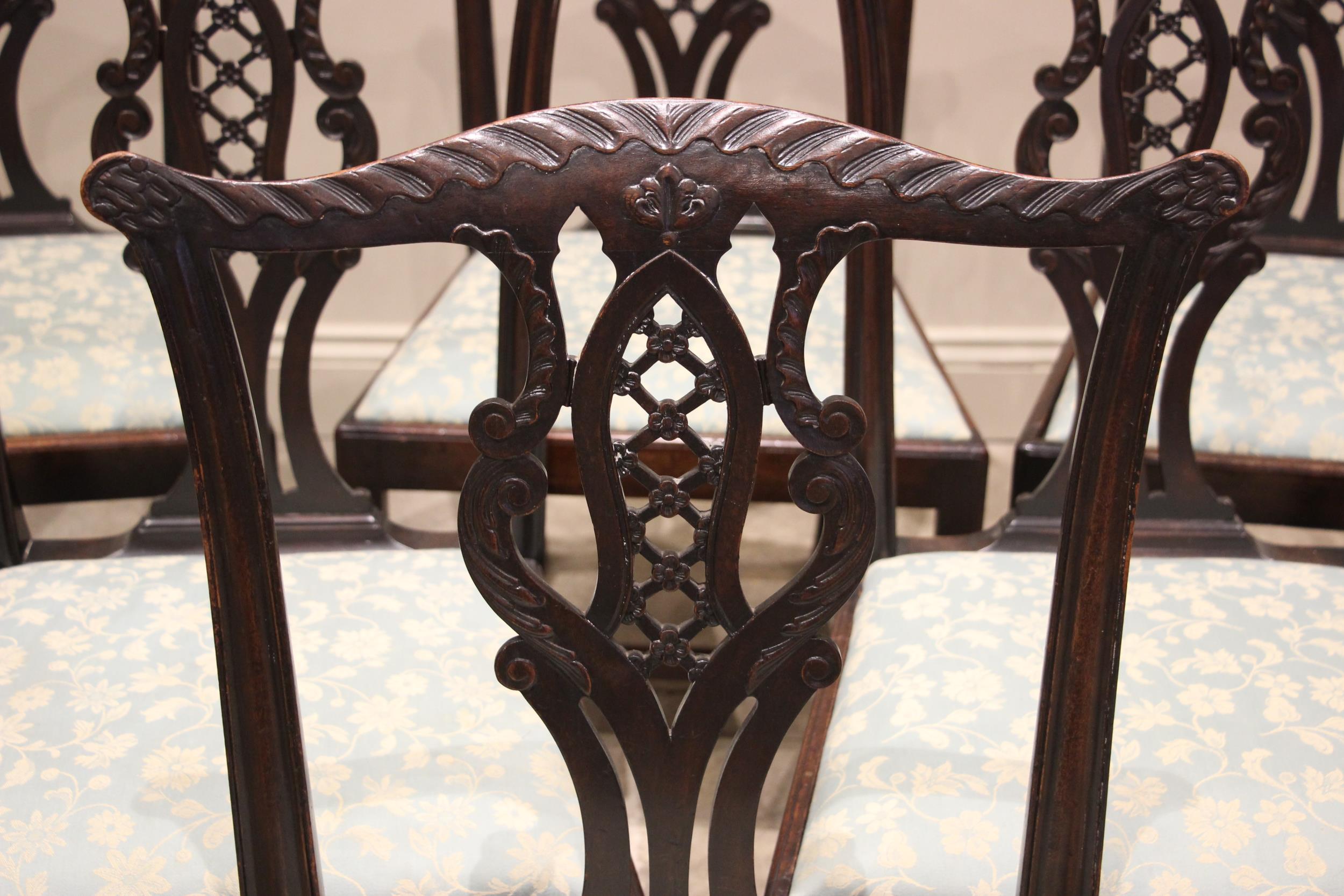 A set of eight mahogany Chippendale revival dining chairs, late 19th century, each chair with a - Image 3 of 3