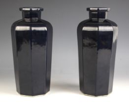 A pair of Chinese porcelain monochrome vases, 20th century, each of octagonal baluster form, bearing