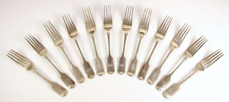 A set of five Victorian silver Old English fiddle pattern table forks, Samuel Hayne and Dudley