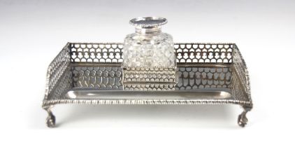 A Victorian silver desk tidy, George Fox, London 1887, the rope twist rim above pierced gallery,