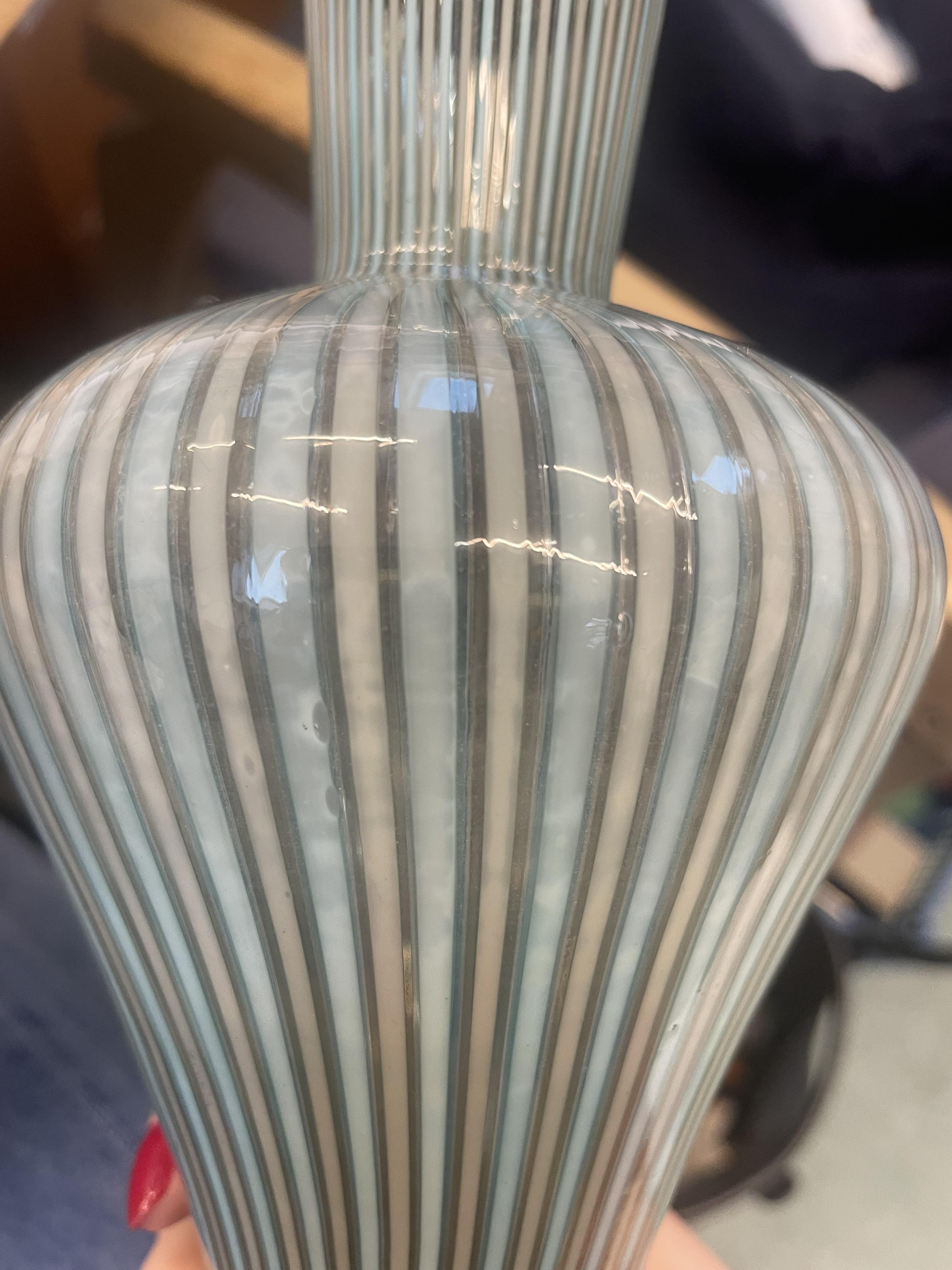 A Gio Ponti/Venini style 'a canne' glass vase, mid 20th century, of waisted form with flared - Image 4 of 5