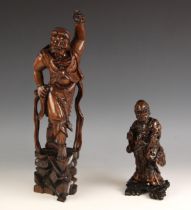 A Japanese carved wood figure, Meiji Period (1868-1912), modelled as a warrior, 49cm high, and a