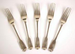 A set of five Victorian silver Old English fiddle pattern dessert forks, Joseph and Albert Savory,