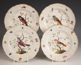 Four Augustus Rex porcelain cabinet plates, late 19th century, each polychrome enamelled with
