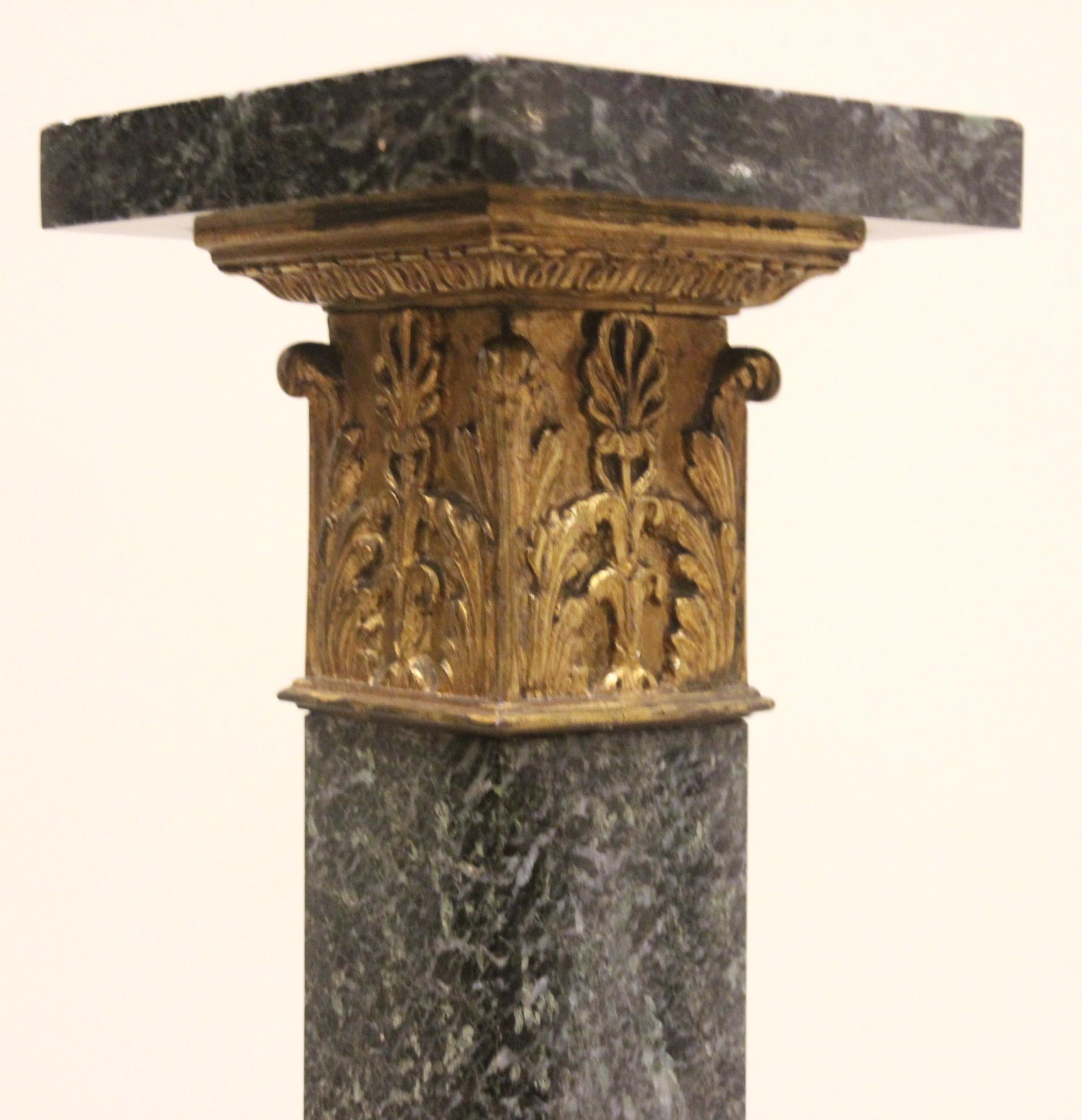 A green marble pedestal, early 20th century, with gilt metal mounts, the square stand on - Image 2 of 2