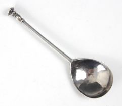 A James I silver spoon, London 1605, the fig shaped bowl with initial 'MD' to reverse, leading to