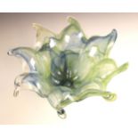 A Murano glass style flower head vase, 20th century decorated in green and blue colourways, 16.5cm