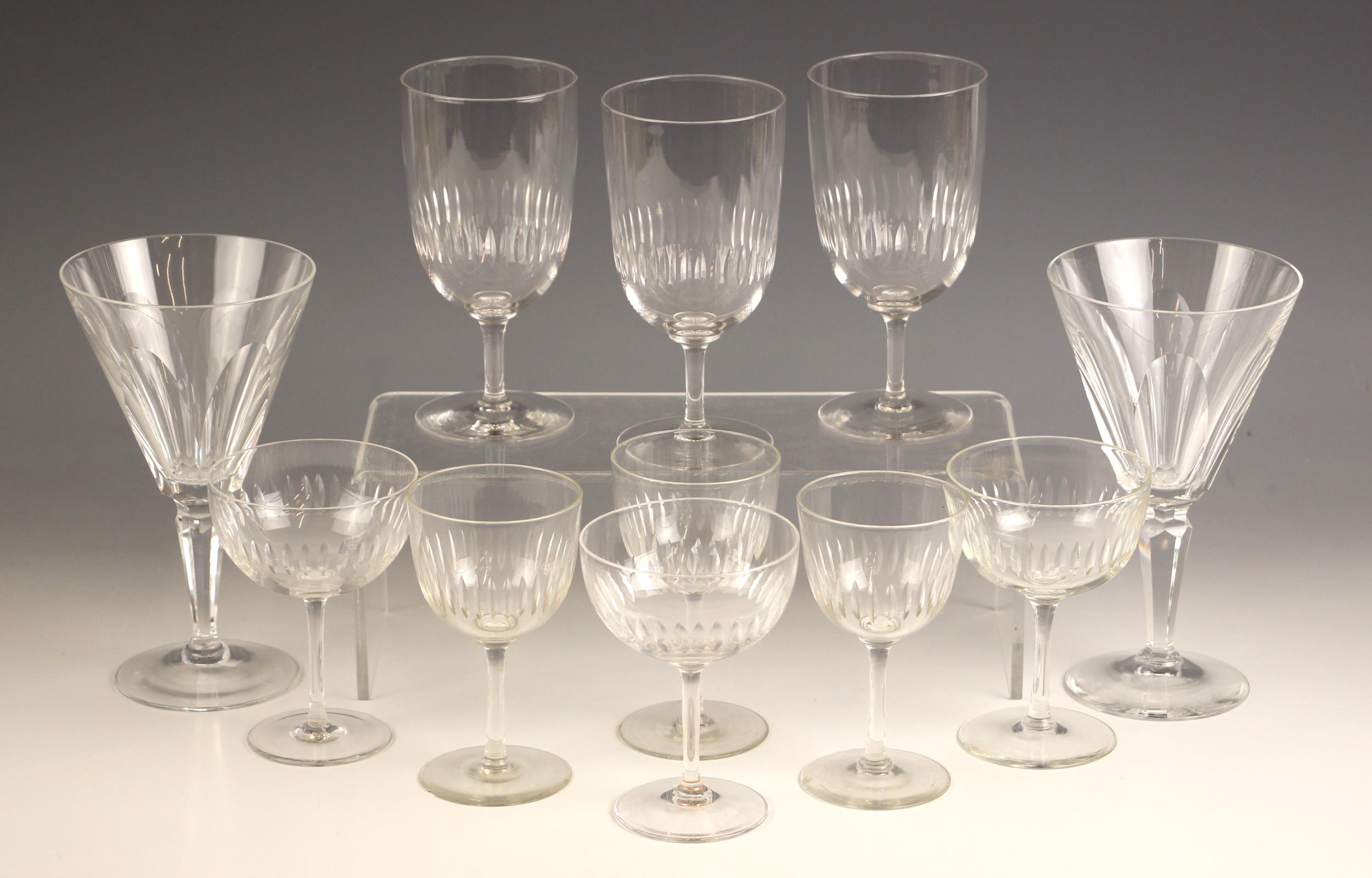 A selection of Art Deco glassware, comprising: six large wines, 17.5cm high, nine champagne