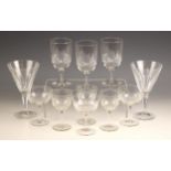 A selection of Art Deco glassware, comprising: six large wines, 17.5cm high, nine champagne