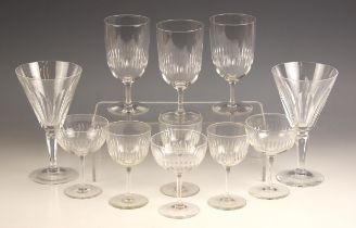 A selection of Art Deco glassware, comprising: six large wines, 17.5cm high, nine champagne
