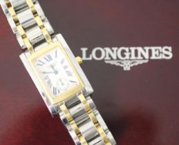 A Longines Dolce Vita wristwatch, the rectangular face engine turned face with Roman numerals and