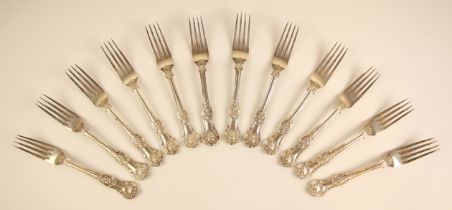 A set of twelve Victorian silver Queens pattern dessert forks, Chawner and Co,