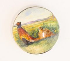 A silver pin dish, Hansford & Ainsworth, Birmingham 1998, the circular hinged cover with painted