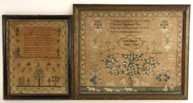 A George III needlework sampler worked by Mary Walker and dated 1806, the top section with three