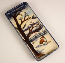 A Moorcroft rectangular dish in the 'Woodside Farm' pattern, designed by Anji Davenport, impressed