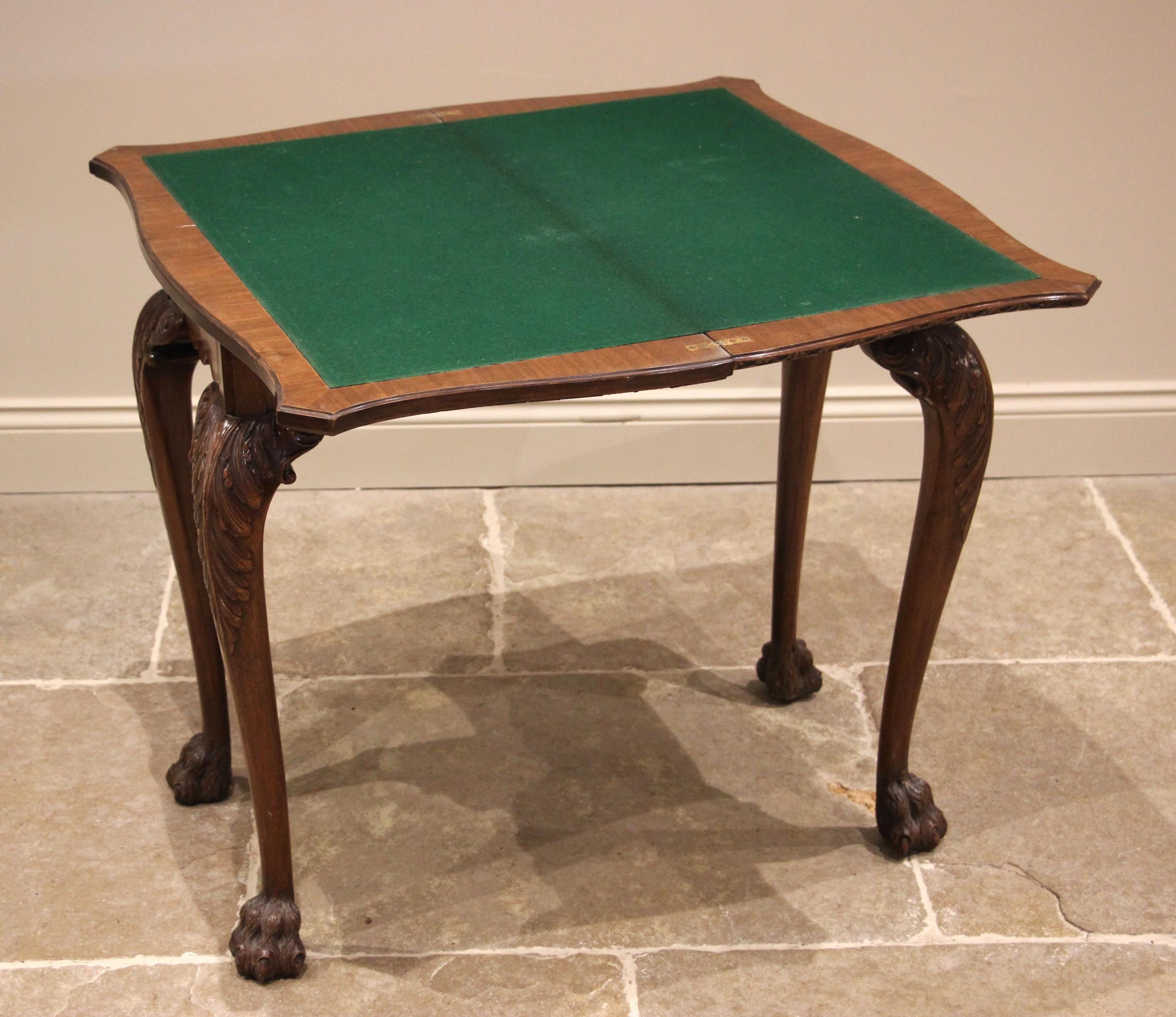 A George II style figured walnut games table, mid 20th century, the shaped and hinged top opening to - Image 3 of 3