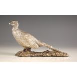 A silver model of a pheasant, modelled on a naturalistic ground, stamped 'Geenty' in the cast,