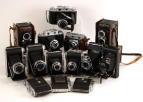 A selection of vintage cameras, to include a Microcord TLR camera, a Microflex TLR camera, two Zeiss