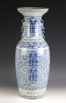 A large Chinese porcelain blue and white 'marriage' vase, 19th century, the baluster shaped vase