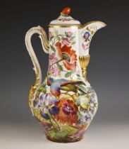 A Paris Porcelain style jug and cover of large proportions, early 20th century, polychrome enamelled