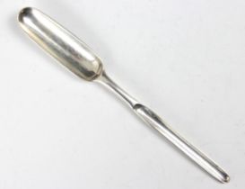 An 18th century silver marrow scoop, of typical plain polished form, marks rubbed, 17.5cm long