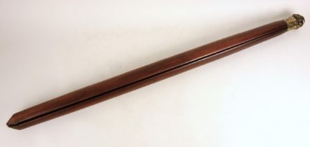 A brass mounted mahogany surveyor's tripod, 20th century, of typical form, the shaped legs with