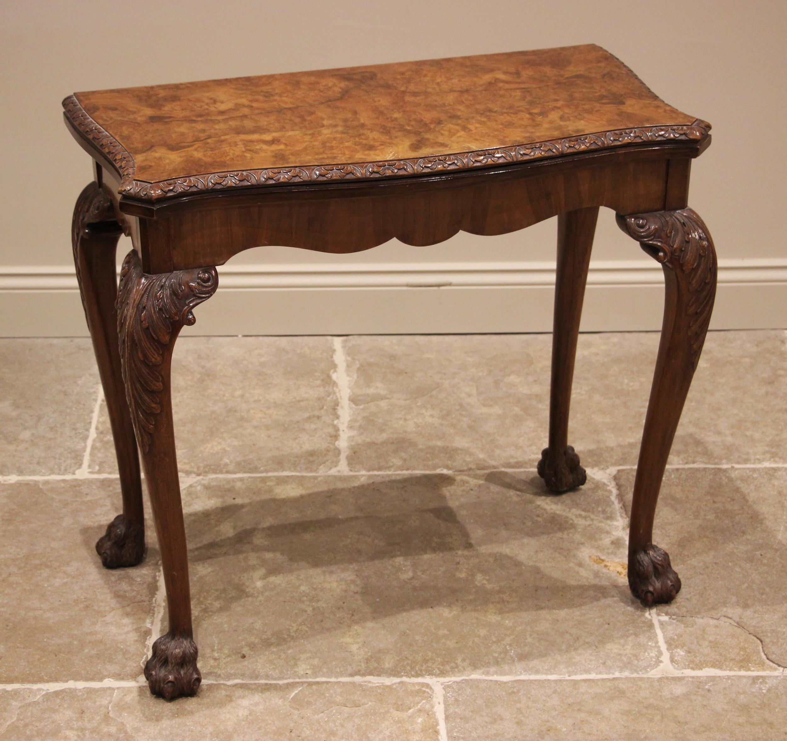 A George II style figured walnut games table, mid 20th century, the shaped and hinged top opening to - Image 2 of 3