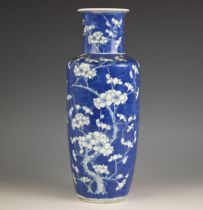 A Chinese porcelain blue and white vase, 19th century, the high shouldered cylindrical vase