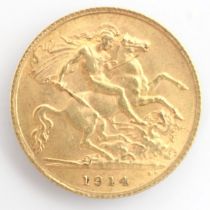 A George V half sovereign, dated 1914, 4gms