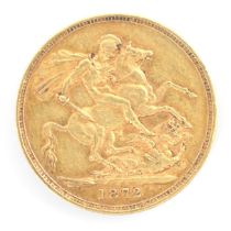 A Victorian full sovereign, dated 1872, young head Victoria, 8gms