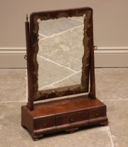 A George I style burr elm veneered dressing table mirror, 20th century, the rectangular mirrored