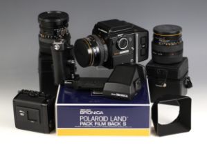 A Zenza Bronica SQ-A medium format SLR camera body with a Zenzanon-S 1:2.8 f=80mm lens, a Zenzanon-S