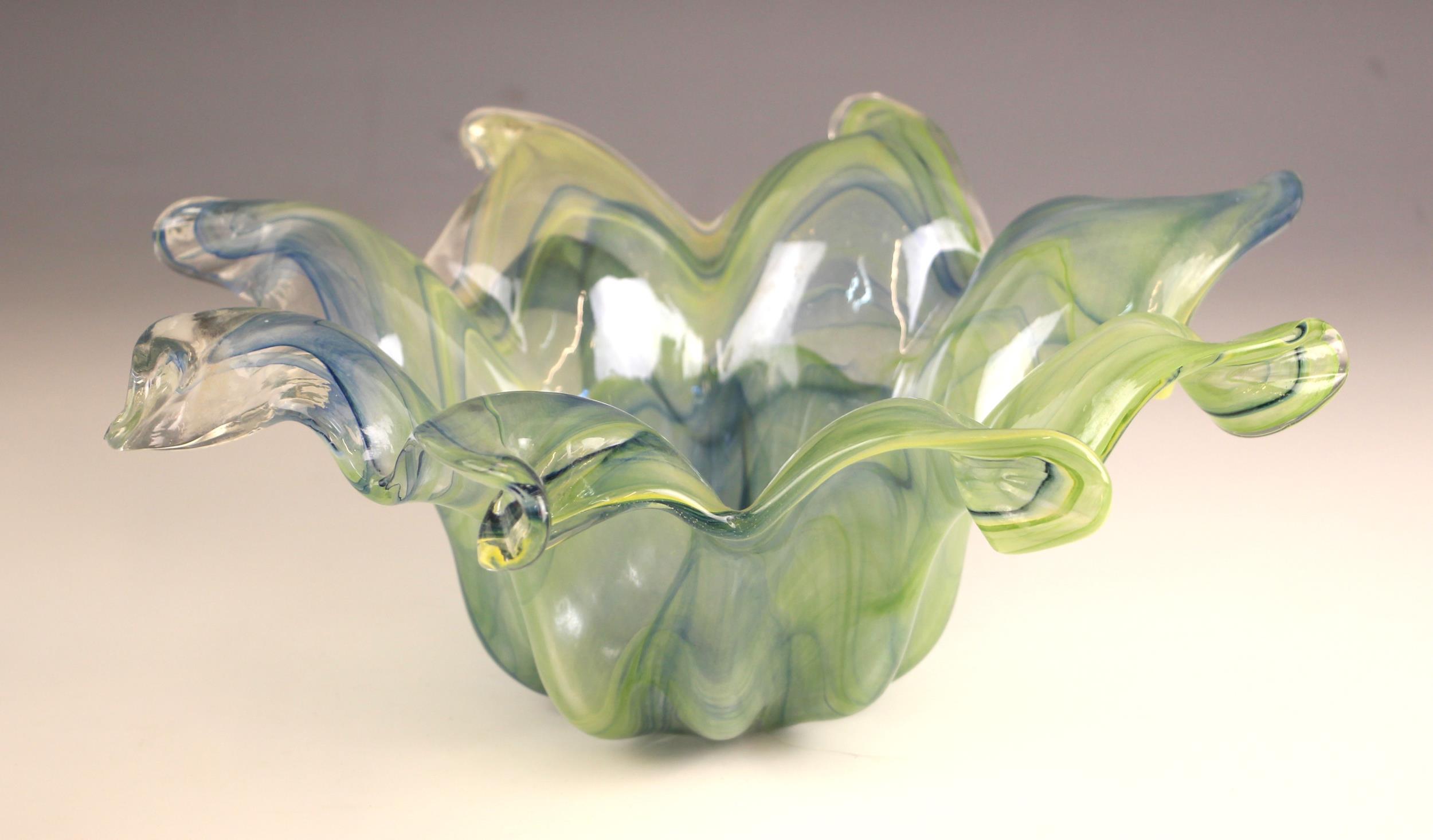 A Murano glass style flower head vase, 20th century decorated in green and blue colourways, 16.5cm - Image 2 of 2