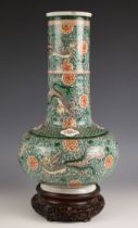 A large Chinese porcelain famille verte bottle vase, 19th century, externally decorated with