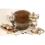 A large selection of silver plate, including a pair of silver-plated Elkington and Co sauce boats,