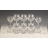 Six Waterford Crystal 'Colleen' pattern brandy balloon glasses, 13cm high, with six conforming