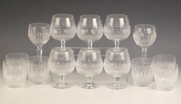 Six Waterford Crystal 'Colleen' pattern brandy balloon glasses, 13cm high, with six conforming