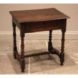 An 18th century oak side table, the rectangular moulded top above a single pine lined drawer,