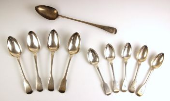 A pair of Edward VII silver Old English fiddle pattern dessert spoons, Patrick Leonard, Chester