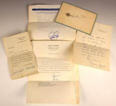 A collection of mainly political autographs, mid 20th century, to include Anthony Eden (two