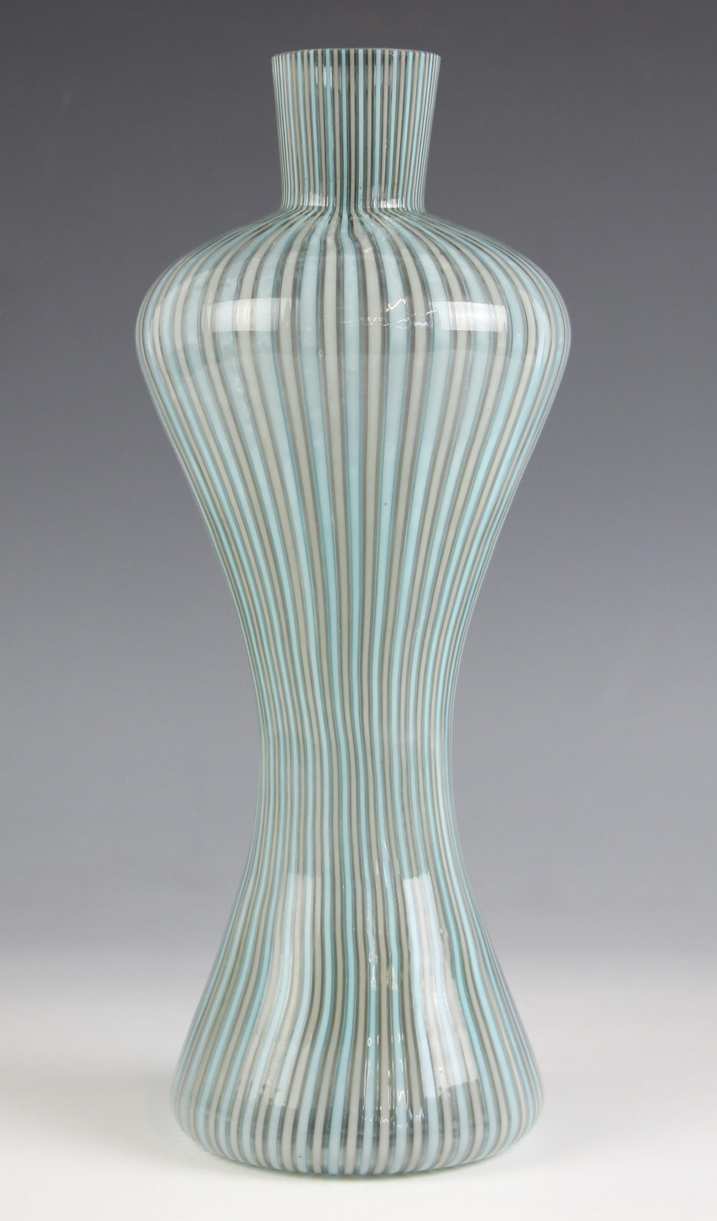 A Gio Ponti/Venini style 'a canne' glass vase, mid 20th century, of waisted form with flared