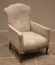 A George II style upholstered armchair, late 19th/early 20th century, the shaped and padded back
