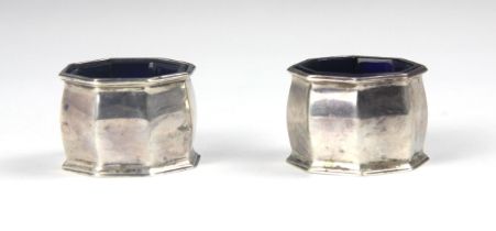 A pair of George V silver open salts, Stokes and Ireland Ltd, Chester 1926, the octagonal salts with