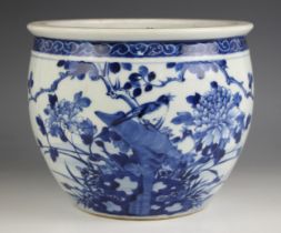 A Chinese porcelain blue and white jardiniere, 19th century, of circular ovoid form and externally