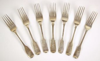 A set of three silver Old English fiddle pattern dessert forks, William Eaton, London 1837, with