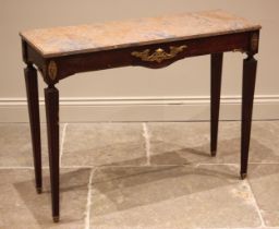 A Louis XV style console/side table, late 19th/early 20th century, with a variegated and moulded