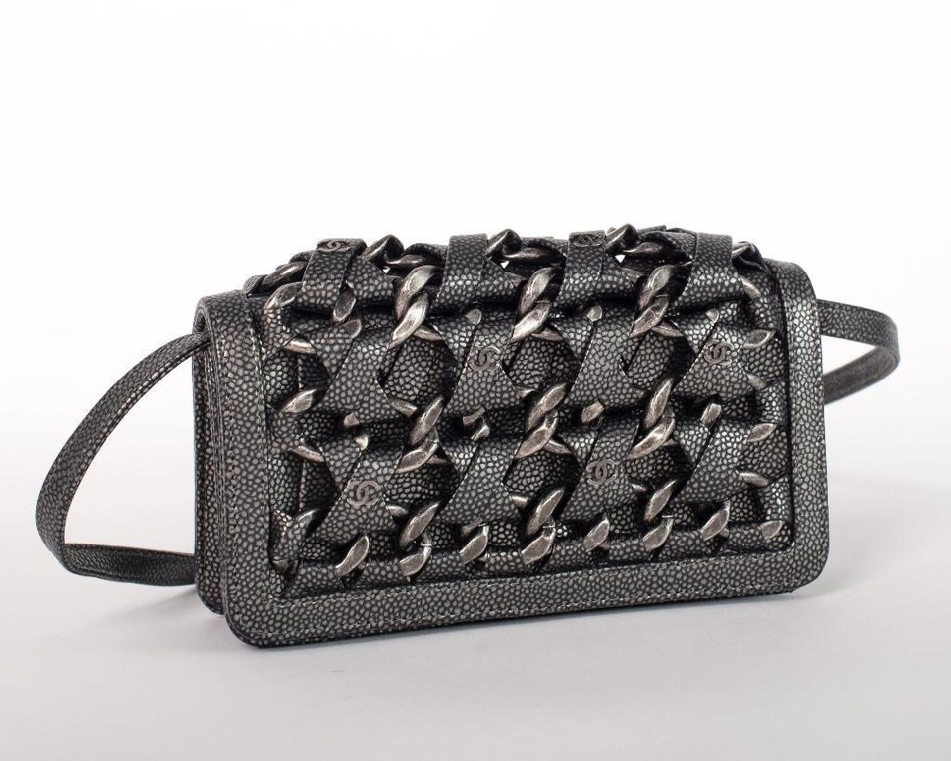 Rare Chanel Gunmetal Caviar Leather Crossbody Bag - Image 18 of 25