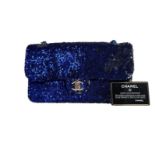 Chanel Classic Single Flap Medium Blue Sequin Bag