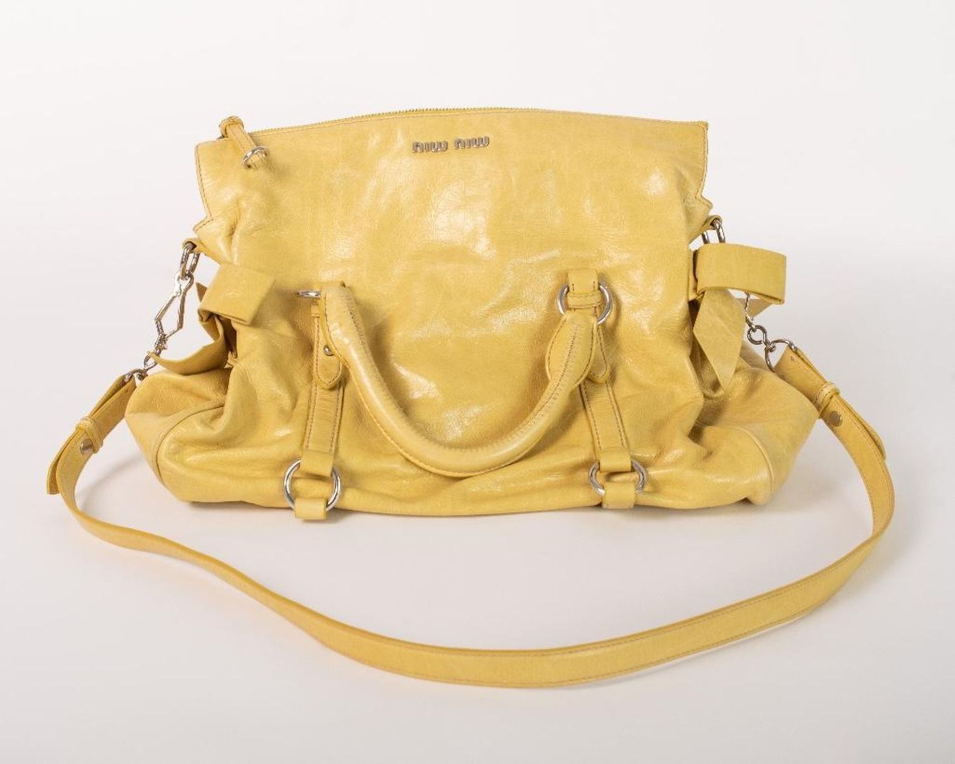 Miu Miu Vitello Lux Yellow Leather Handbag - Image 13 of 23