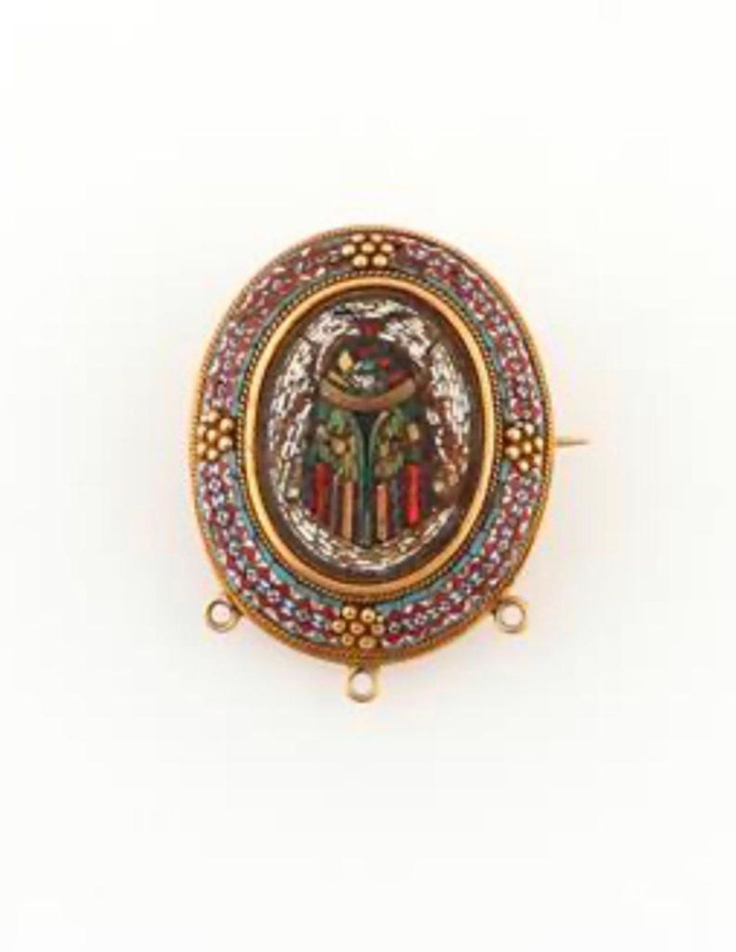 Micromosaic Scarab Egyptian Revival 18k Brooch